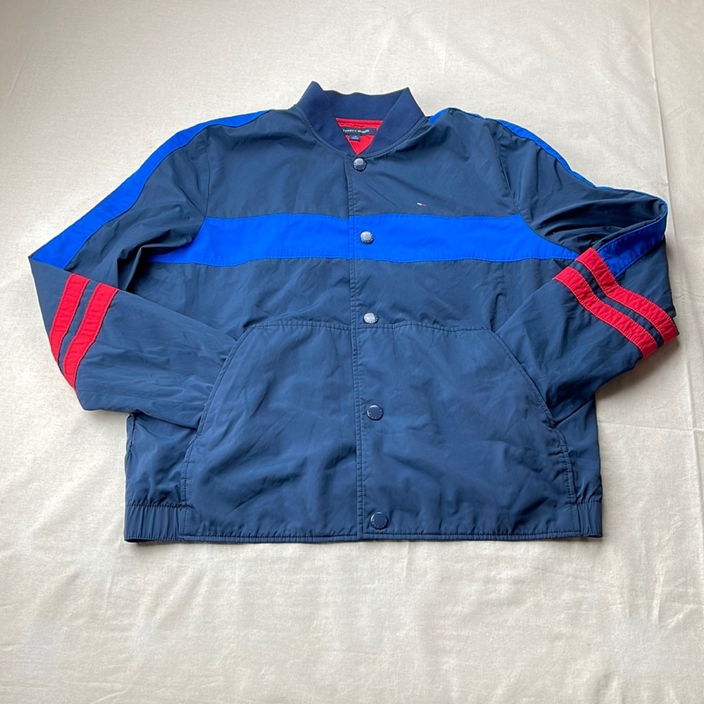 Tommy Hilfiger Jacket Mens Large L Blue Button Up Windbreaker